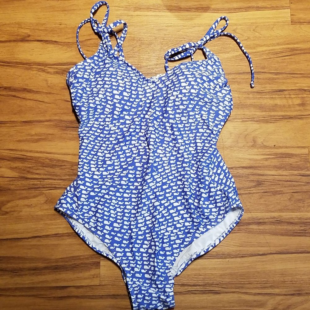 Vineyard Vines Blue and White One Piece Swimsuit